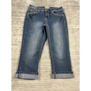 Earl Jean Jeans‎ Womens 4P Blue Dark Wash Bling Thick Stitch Cotton Blend